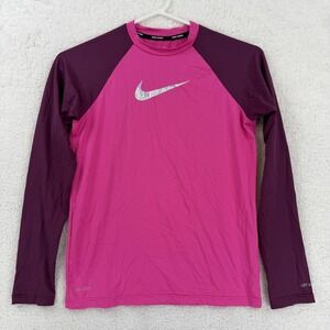 Nike Rash Guard Swim Shirt Youth Large Pink Dri-FIT UPF 40+ Long Sleeve Kids